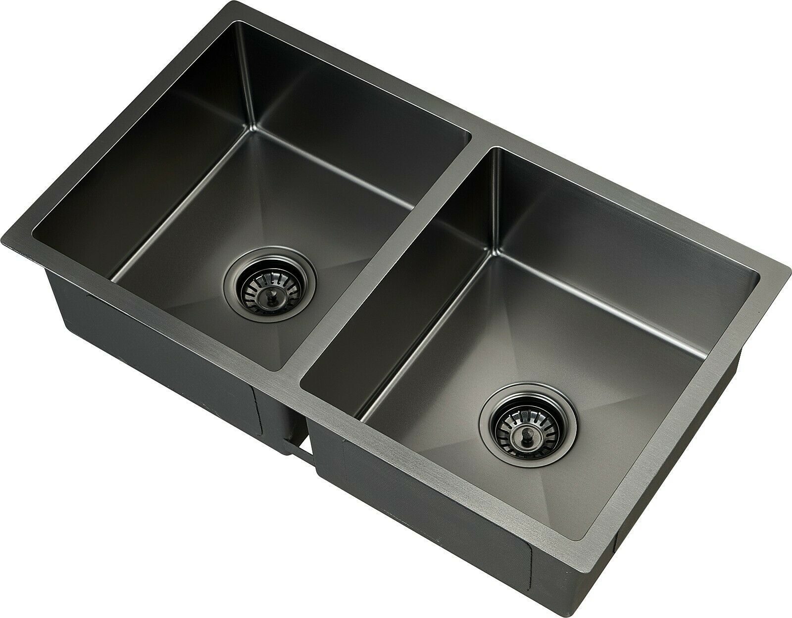 black double bowl kitchen sink in granite